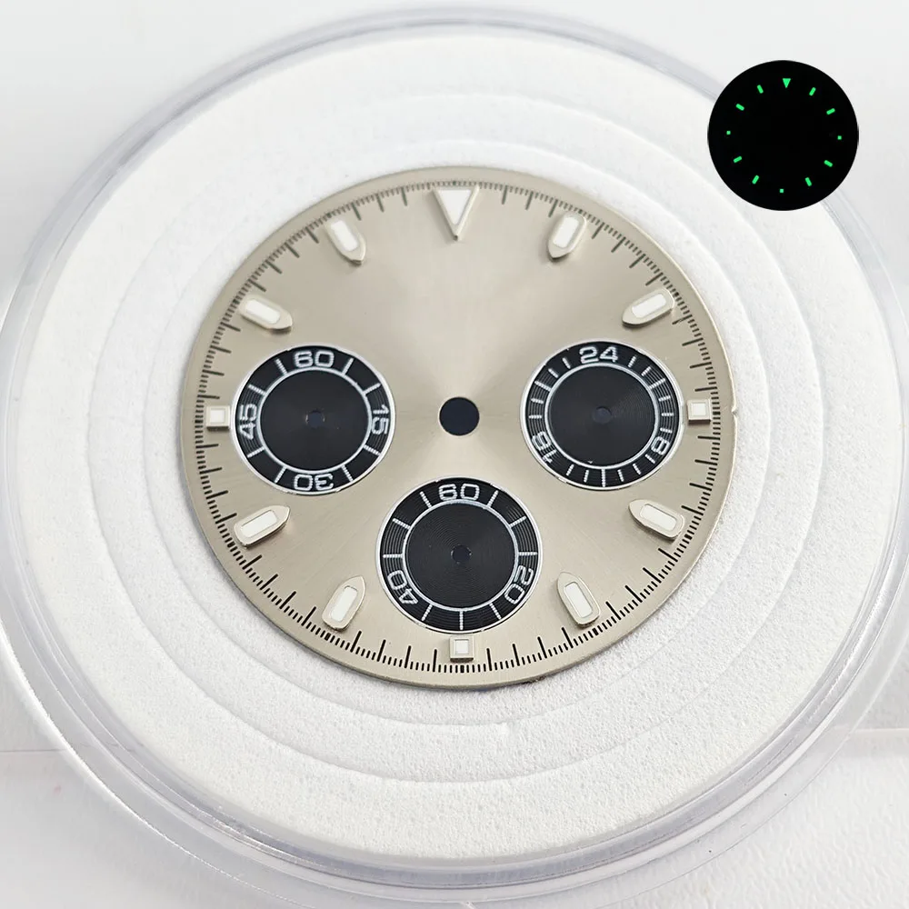 Esfera de reloj con luz tenue verde de 29,5mm, accesorio de reloj VK63 para hombre, fundas de movimiento automático con correa