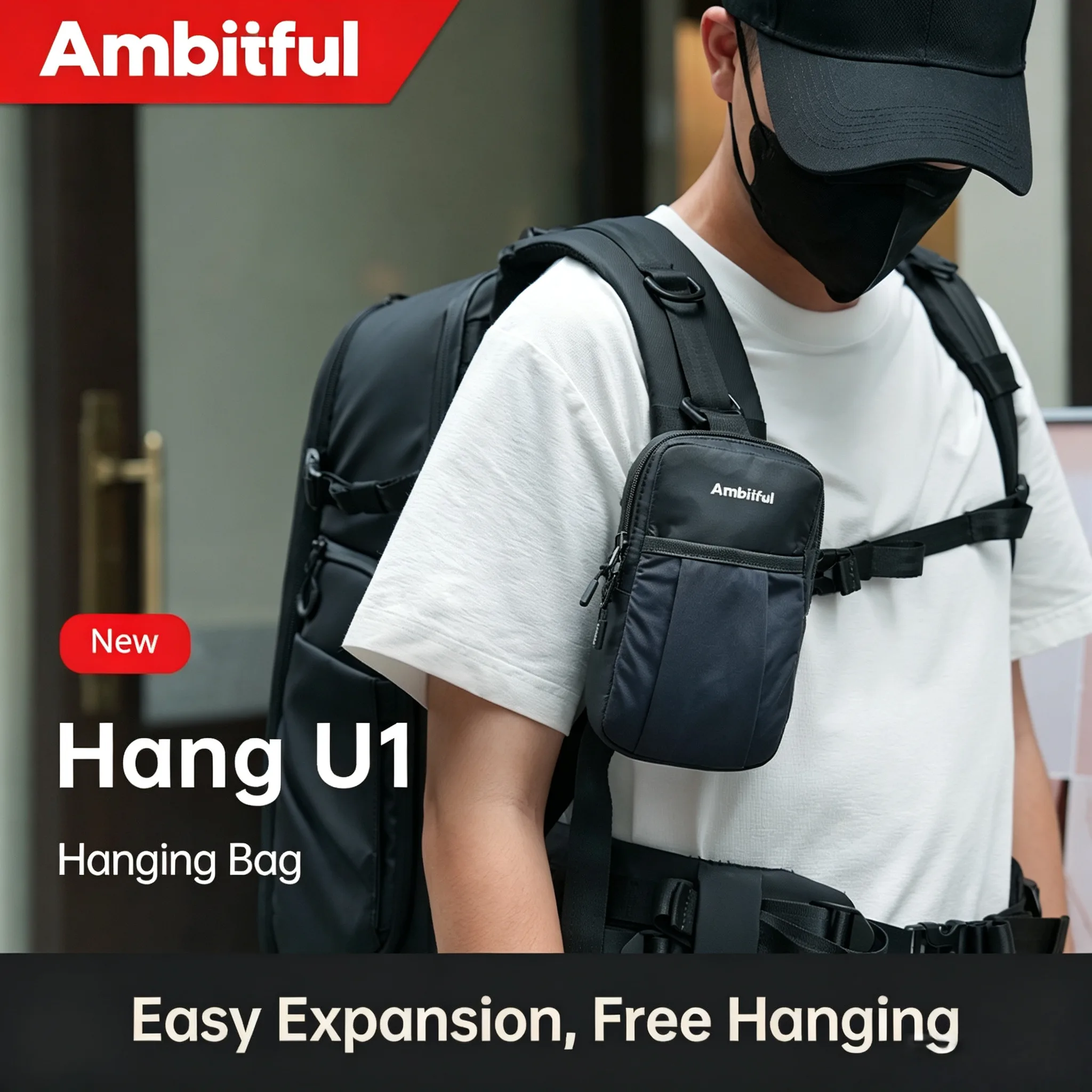 Sac à outils Ambitful Hang U1, organiseur de gadgets, sacoche, étui pour téléphone portable, fixation pour sac à dos, pour la photographie