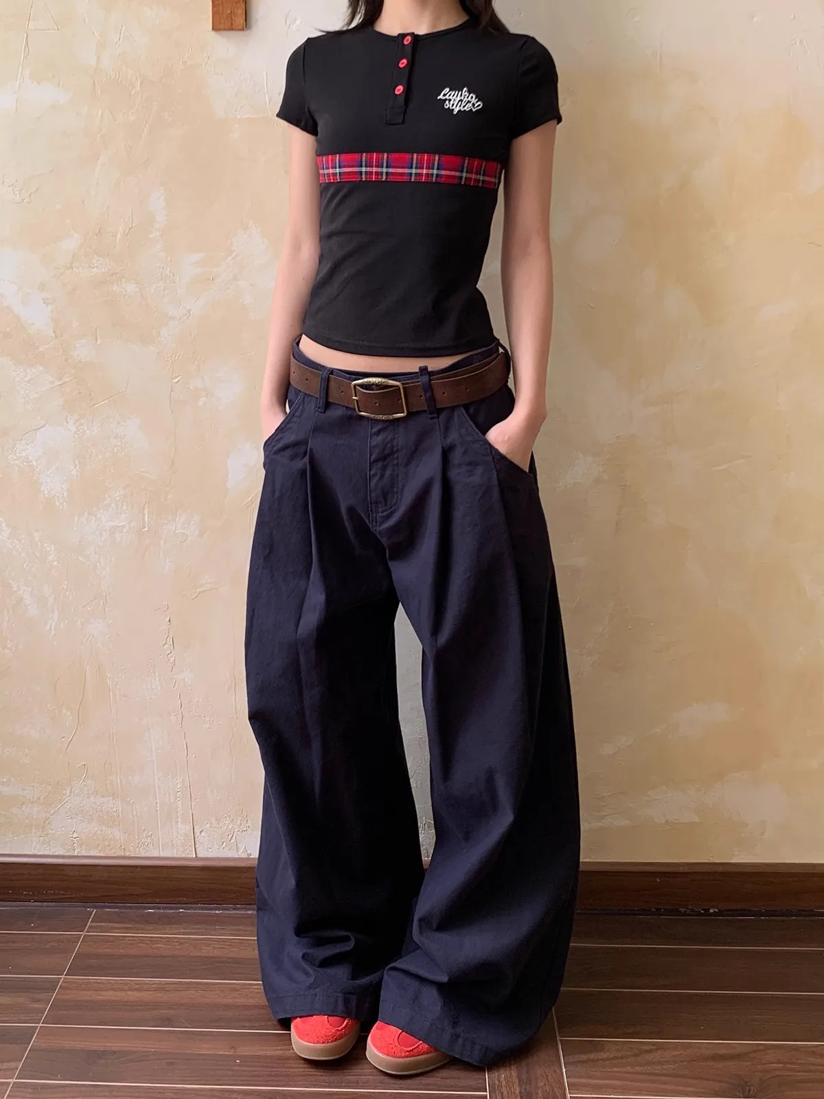 

American Retro Pleated Casual Pants Straight Leg Floor-Length Streetwear Men's Loose Fit Couples Jeans l Waist