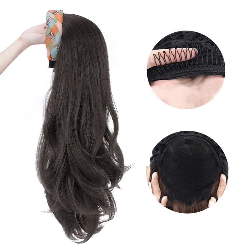 AS Synthetic Long Lolita folds Half Headband Wig With Hair Band Fluffy Clip in Hair Extension Seamless Straight Curly