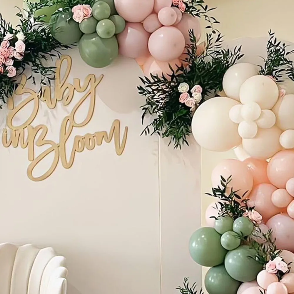 105pcs Baby in Bloom Balloon Garland Arch Kit Sage Green Pink Balloon Garland for Boho Baby Shower Birthday Party Decorations