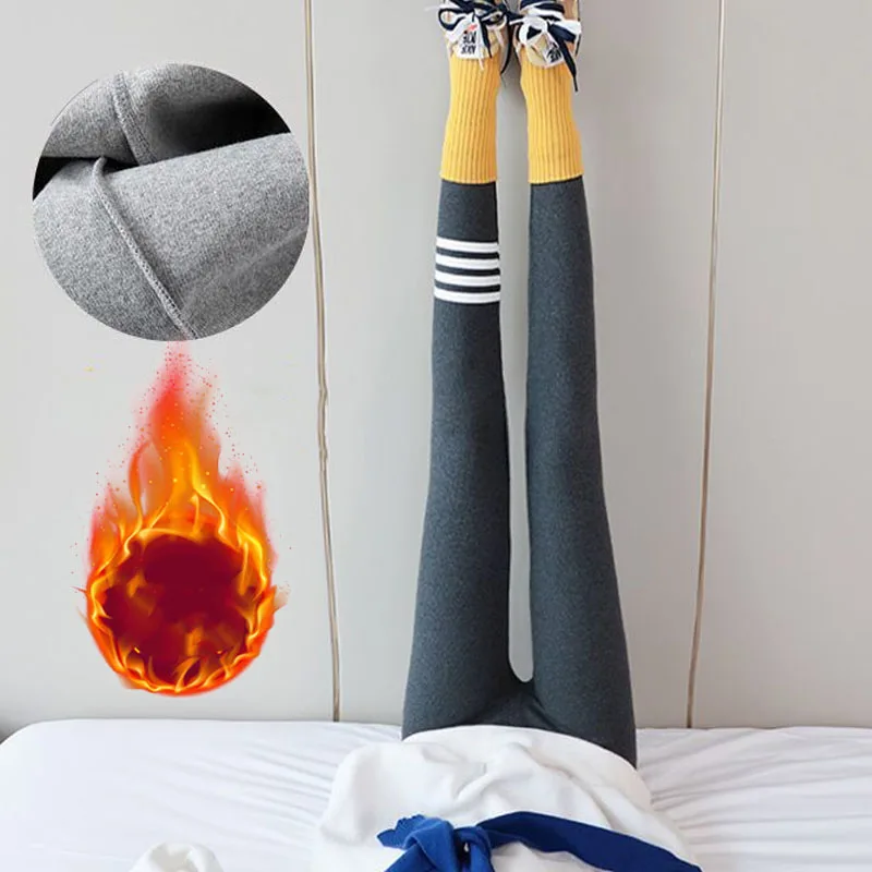 

Женские зимние термолеггинсы на толстой флисовой подкладке, хлопковые теплые облегающие брюки с четырьмя полосками для верхней одежды