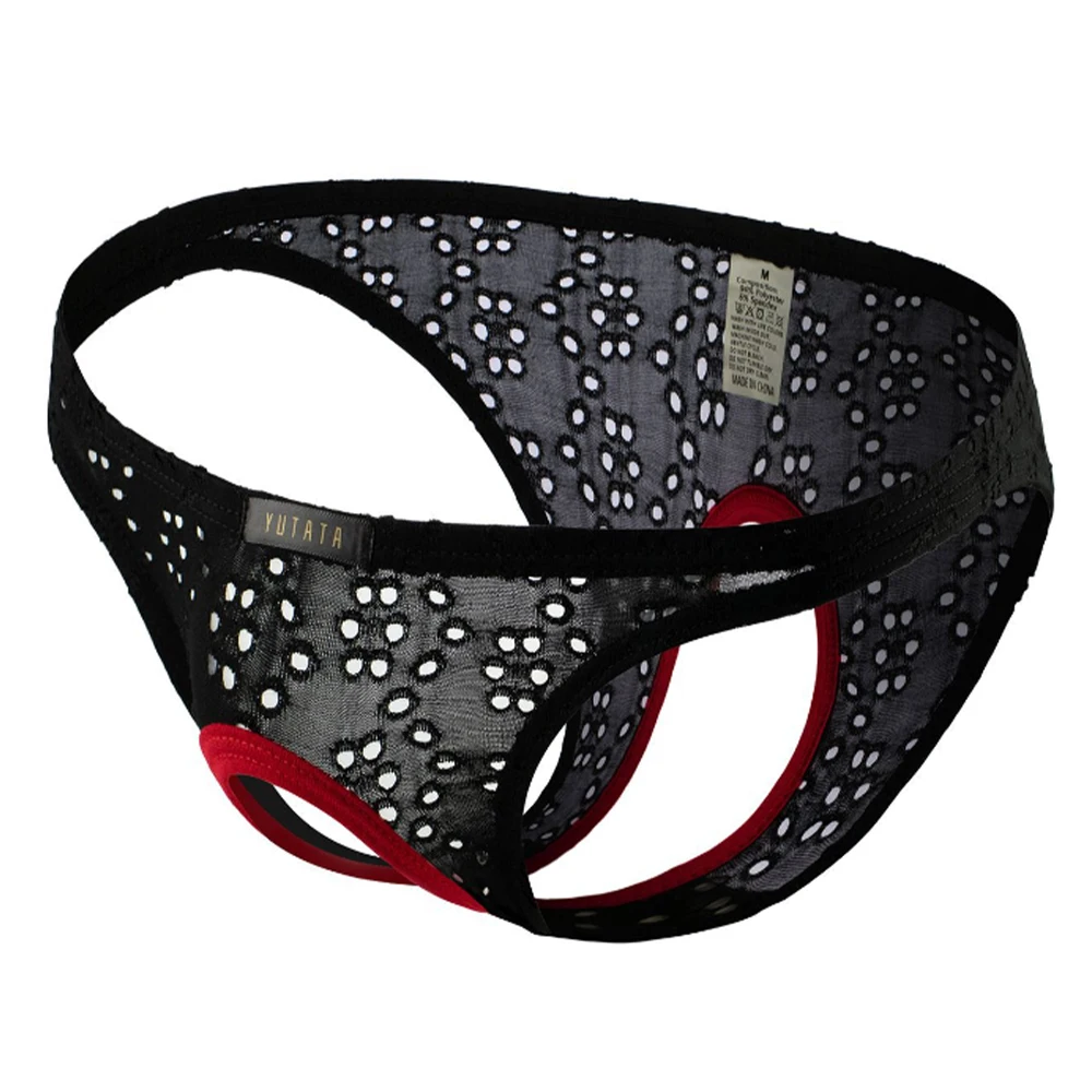 

Comfty Hot Sale Casual Mens Underwear Underpant Pink Sissy Panties Polyester Thong Black Breathable Crotchless