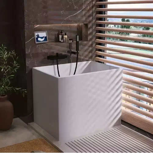 

ICEGALAX Современная белая акриловая отдельно стоящая ванна для ванной, небольшой размер, ванная комната для взрослых, ванна для замачивания, твердая поверхность, глубокое замочивание