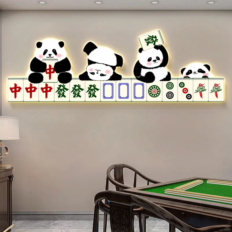 

Chess and Card Room Sparrow Room Decorative Painting Wall Light Background Mural Creative Night Light Painting Chinese Panda Mur