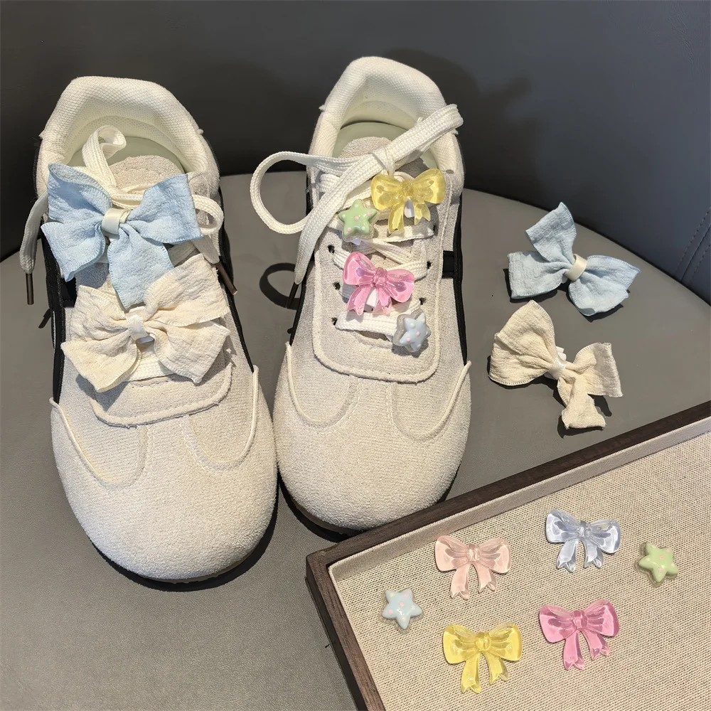 Shoe Charms Glitter Bow Milk Blue Ruffle Princess Girls Korean Style Premium Decoration Lightweight PVC Gift for Party Daily