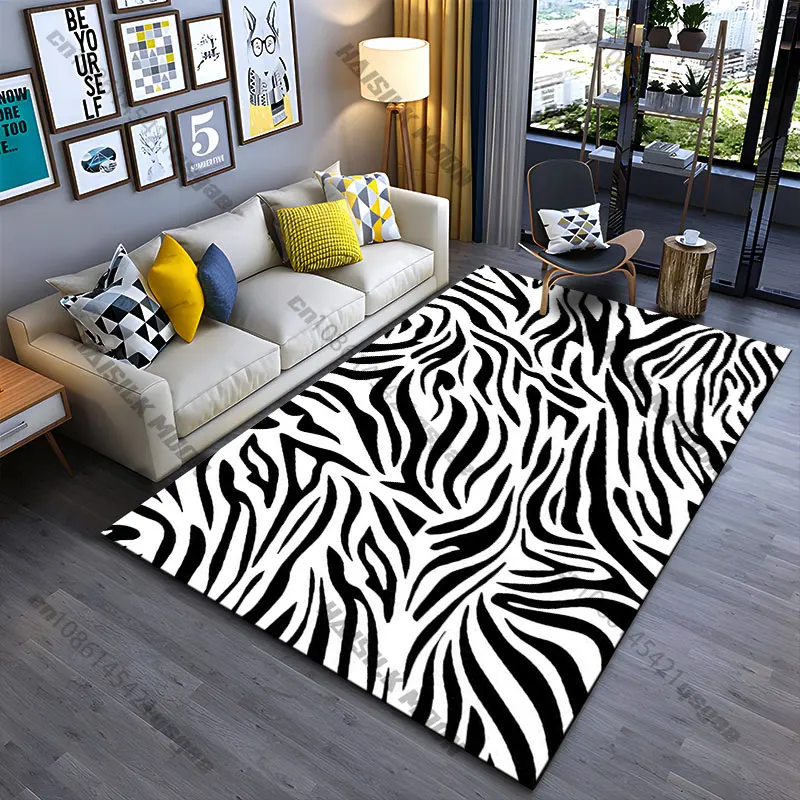 Black and white zebra pattern carpet Yoga living room room decor children's crawling mat doormat area rug games mat