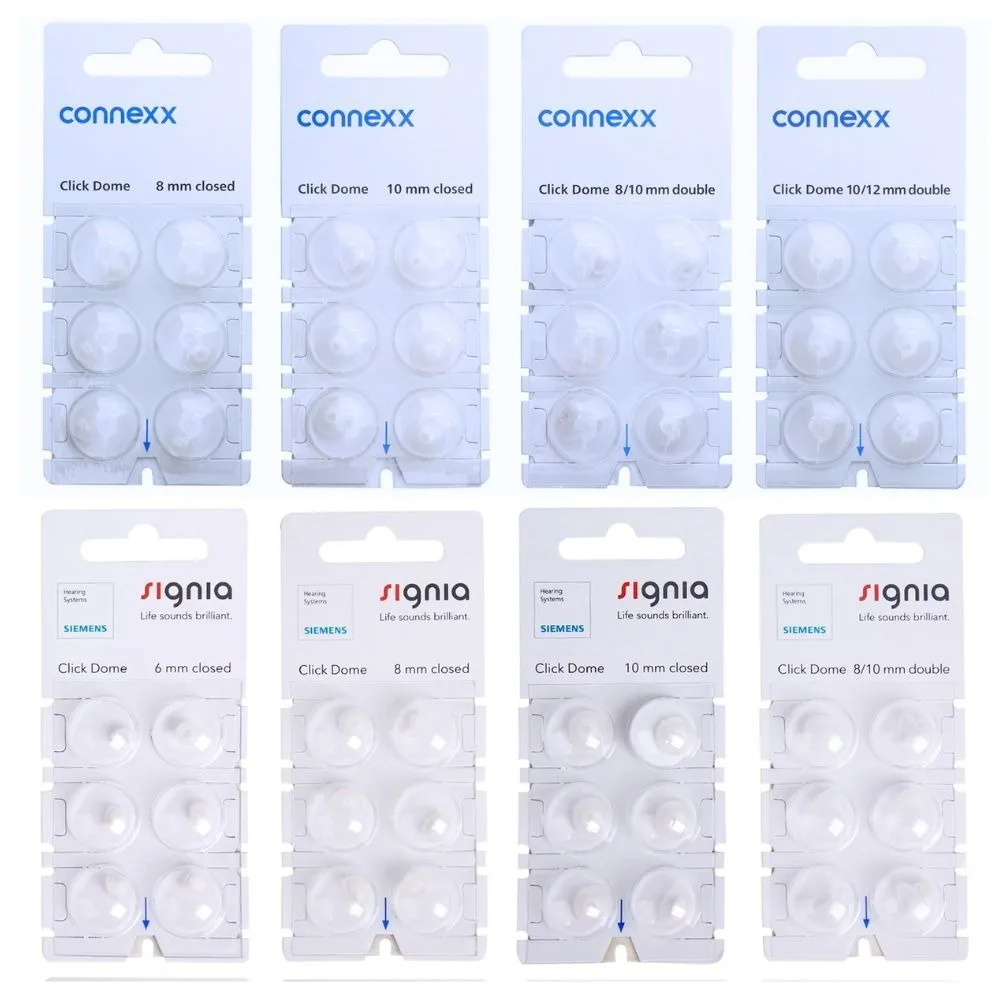 6Pieces Signia Click Connexx Sleeve Original Silicone Ear domes double closed for Signia Rexton CIC ITC and RIC Model Hering Aid