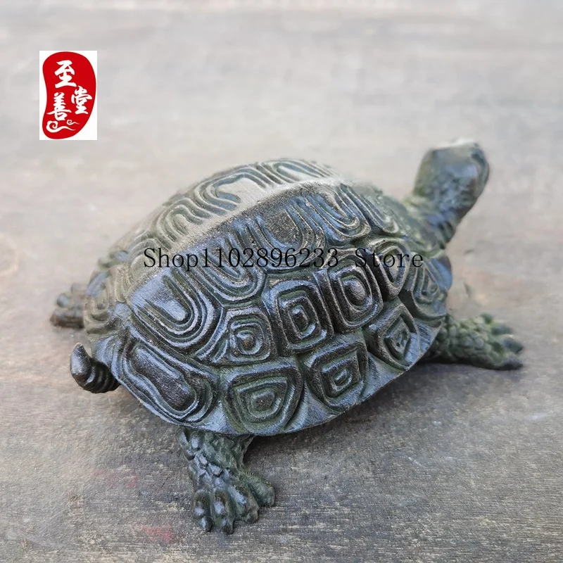 Antique-style, patinated alloy bronze living room decoration, hollow longevity turtle9*6*4CM