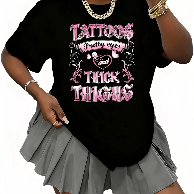 Tattoos Pretty Eyes & Thick Things Women's 100% Cotton T-Shirt Fun Print Short Sleeve Top Casual Round Neck Tee S-5Xl