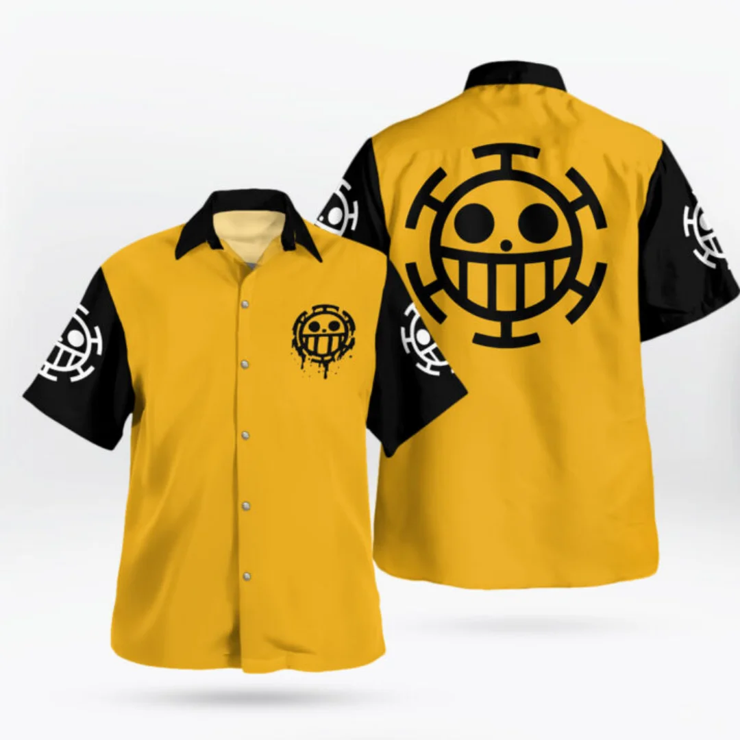 

One Piece Graphic Hawaiian Shirt Trafalgar Law Heart Pirates Yellow Shirt Summer Leisure Men's T-Shirt Kid's Clothing Tee Woman