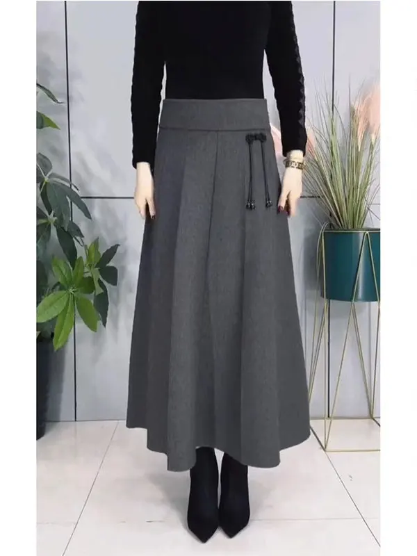 Soft Knitted Midi Skirt Women's Fashionable Versatile Mommy Mid-Length A-Line Skirt High Waist Eight Pieces Spring Autumn Win...