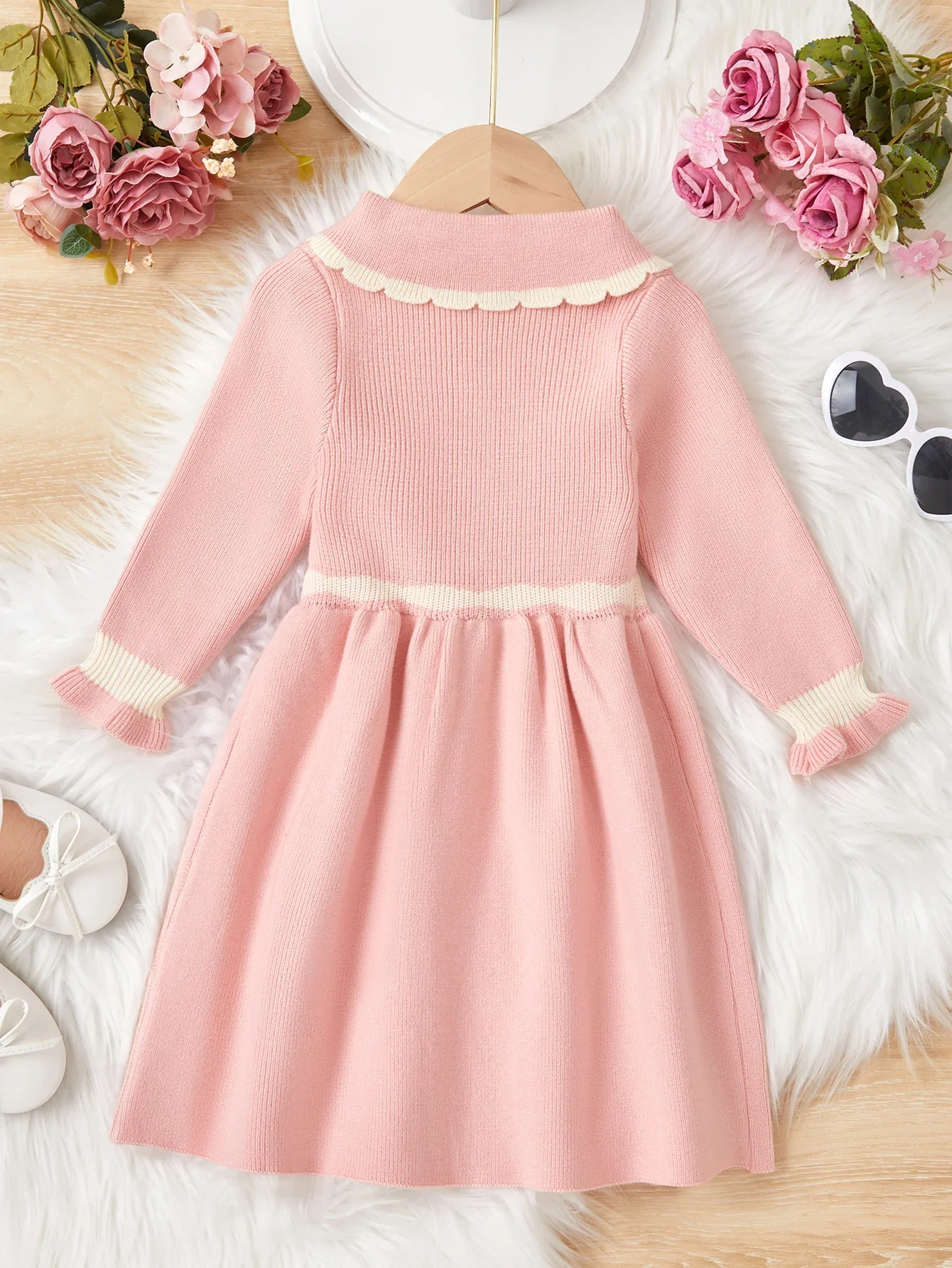 Girls Casual Sweater Dress Spring Baby Girl Fashion Knitwear Princess Dresses Children\'s Long-sleeved Ruffled Sweater Clothing