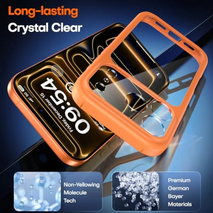حافظة حماية كاملة للكاميرا برتقالية تاوري مع واقي شاشة لهاتف آيفون 17 برو ماكس بتصميم نحيف مقاوم للصدمات من الدرجة العسكرية
