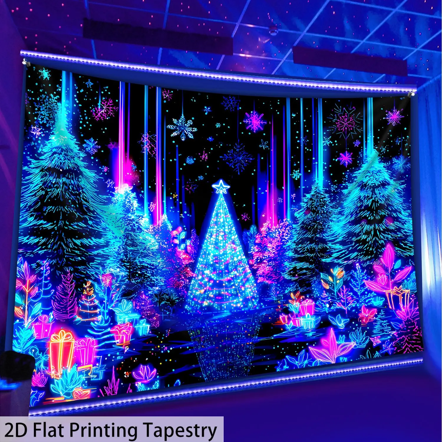 VIKAMA Christmas Tapestry Dreamy Christmas Forest Living Room Decor Holiday Atmosphere Feature Wall Room Decor
