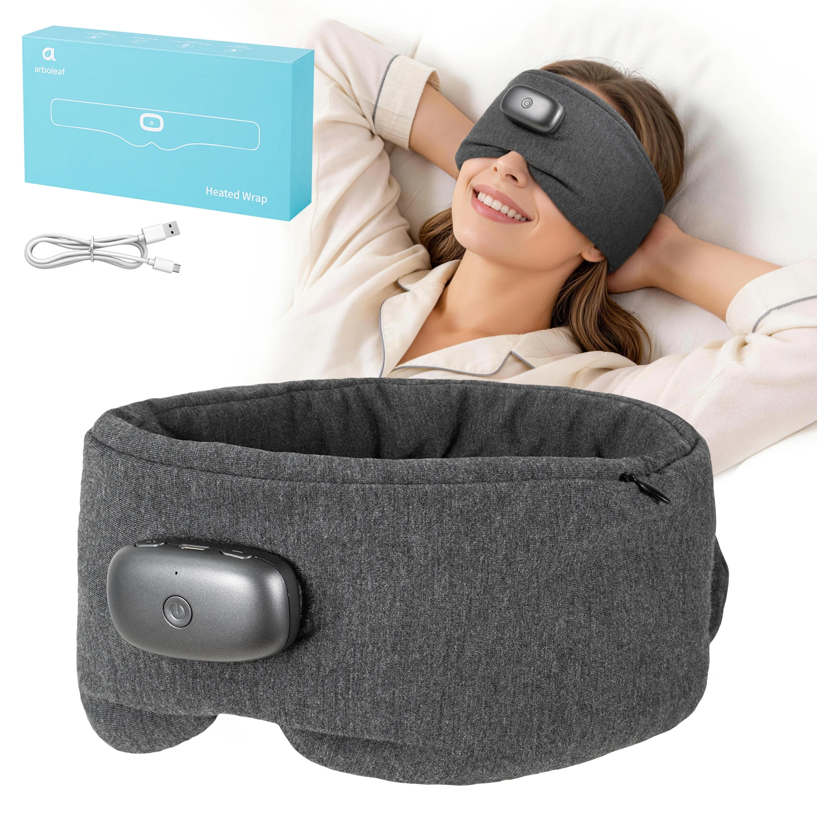 Arboleaf Heated Sleep Mask with Music, 3 Temperature Levels, 100% Blackout Eye Mask, Washable Cotton Cover for Sleeping Travel