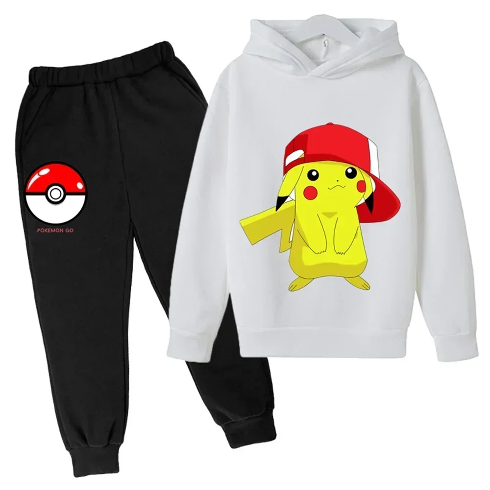 Kawaii Pokemon Pikachu felpa con cappuccio Set bambini ragazzo ragazza felpa con cappuccio vestito bambino con cappuccio abbigliamento sportivo Set pantaloni ragazzi vestiti