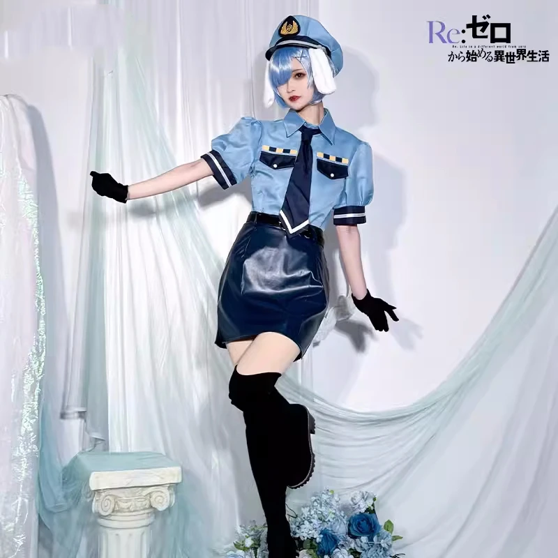 Rem Cosplay Costume RE: ZERO - Starting Life in Another World Women Policewoman Uniform Role Play Clothing Carnival Suit Stock