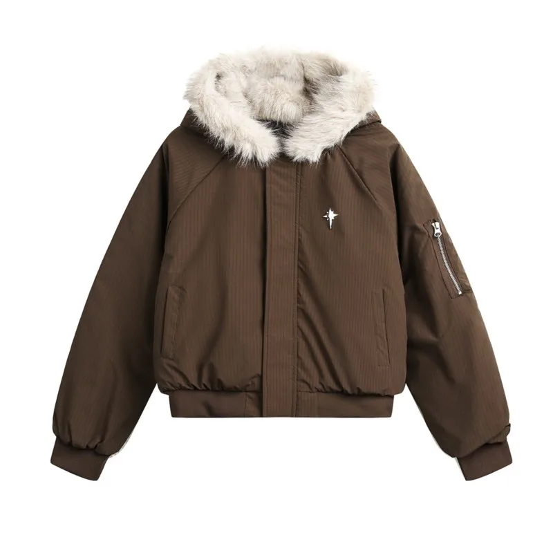 

Y2K Cropped Men's Puffer Jacket, Vintage Faux Fur Collar Mans Coat, Thickened Women Streetwear Winter Jacket