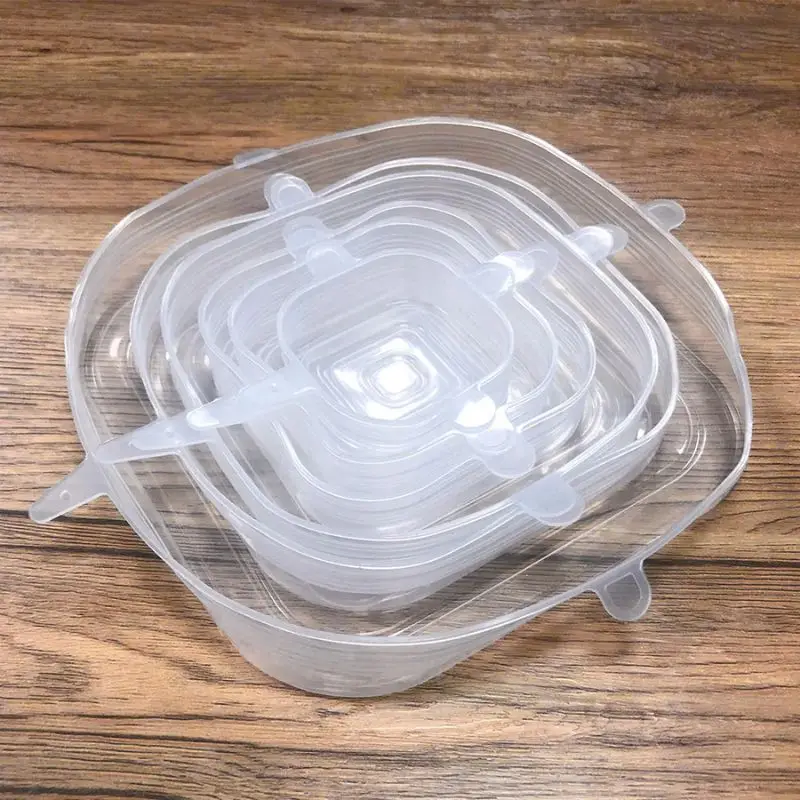 Square Silicone Fresh-keeping Cover Clear Plastic Wrap Plate Fruit Vegetable Refrigerator Food Preservation Set  Multidimension