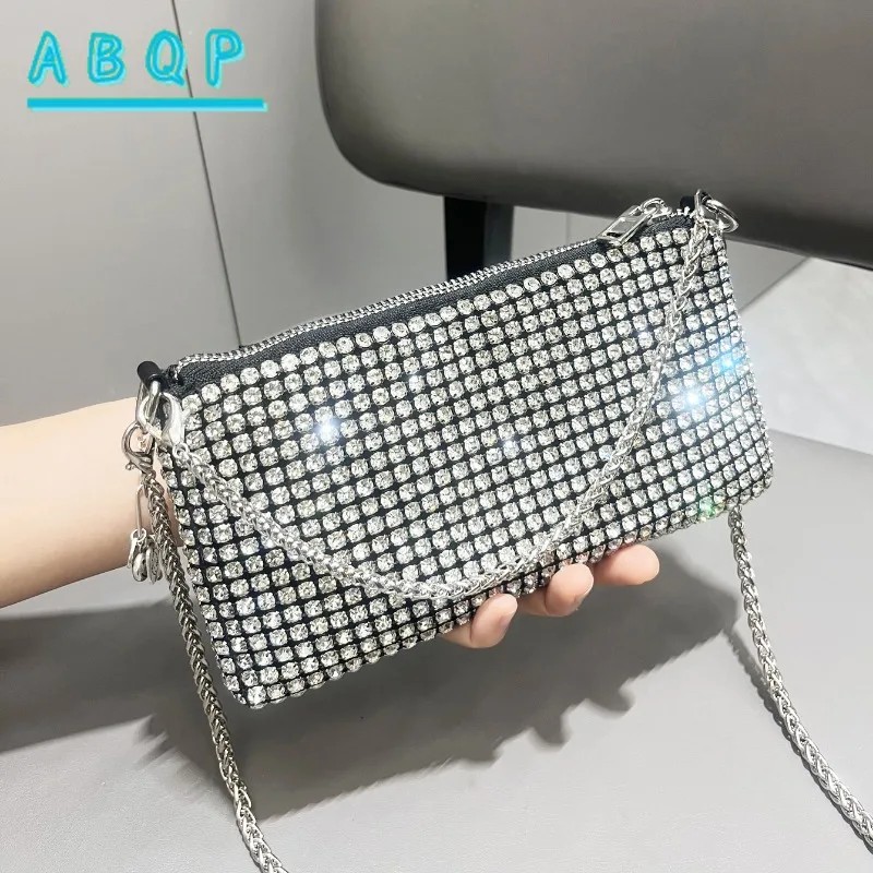 Shoulder Bag Women's Shiny Rhinestone Chain Mobile Phone Bags Crossbody Handmade Clutch Dinner Bag Purse