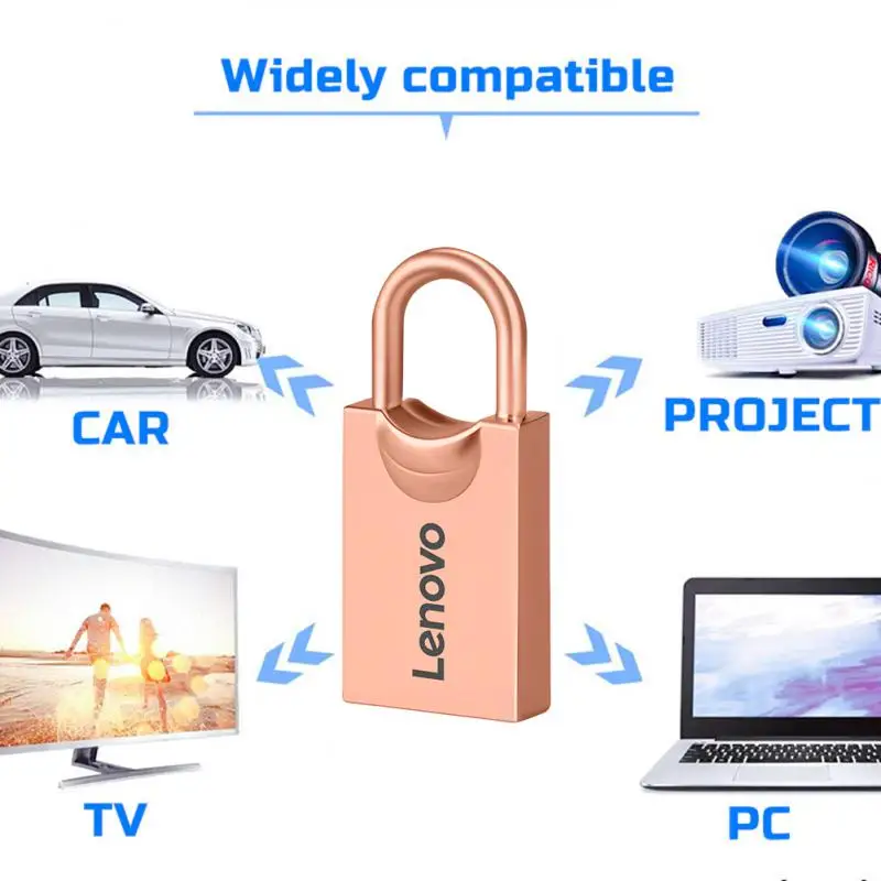 Lenovo-Mini clé USB en métal haute vitesse, clé USB, clé USB argentée, stockage externe doré, disque U, 1 To, 2 To, 128 Go