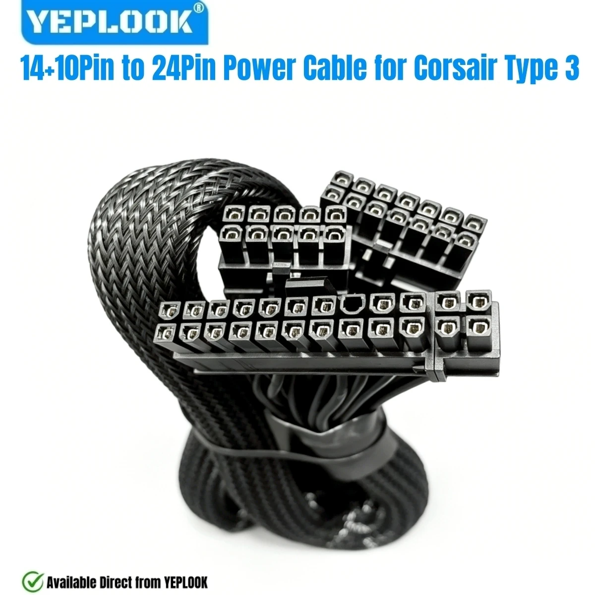 Cable de alimentación ATX de 14+10 pines a 24 pines para placas base Corsair RM1000, RM850, RM750, RM650, RM550, RM450, tipo 3 modular Gold