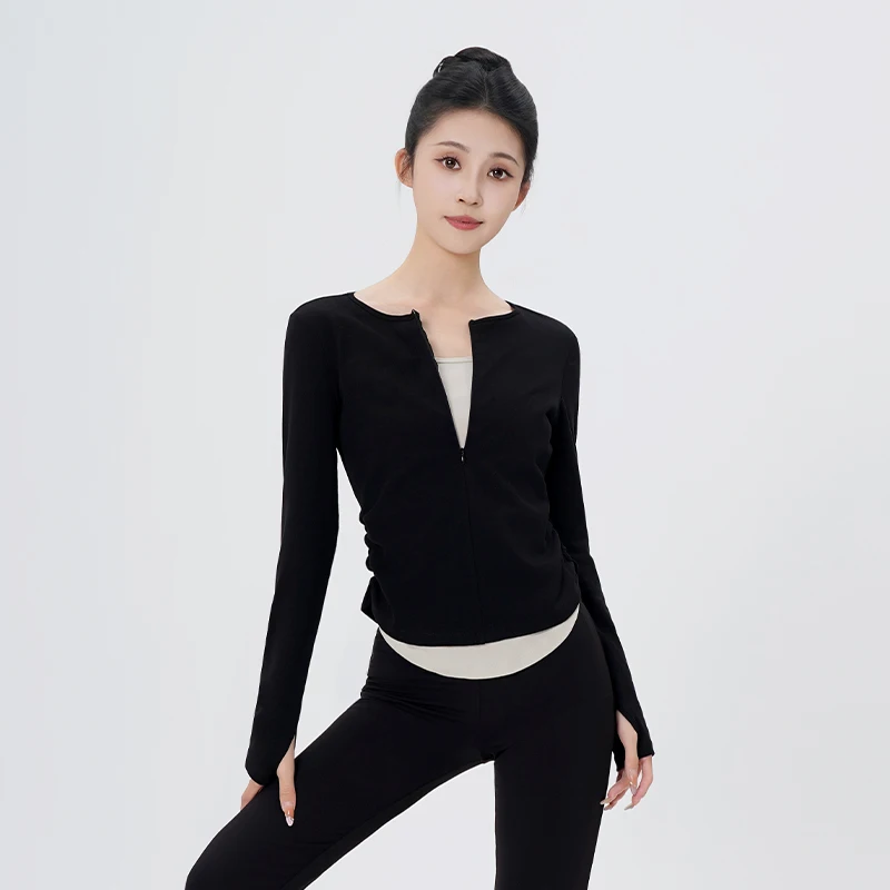 

Women Modern Dance Tops False Two Pieces Zipper Athletic Top Autumn New Style Teen Adult Jazz Dance Costume