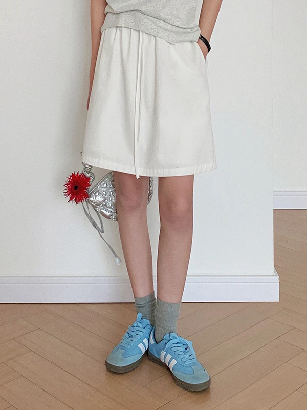 

Boran 00% Cotton A-Line Simple Color Skirt with Dstring Inner Anti-Light Walking ort Skirt for Women