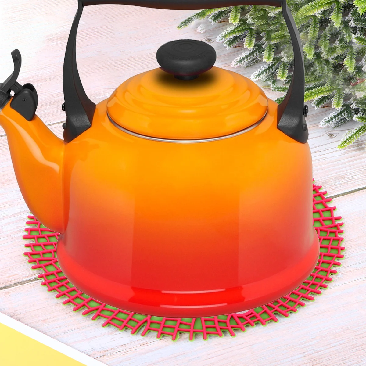 

Heat Insulation Silicone Placemat Leaf Texture Anti-Slip Waterproof Dish Mat For Kitchen Home Decor Use Red Green