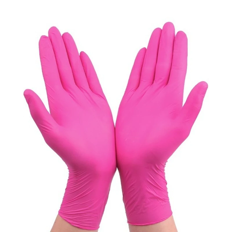 Pink Disposable Nitrile Gloves Powder Free Hand Gloves for Work Kitchen Dishwashing Household Cleaning Nail Art Tattoo Gloves