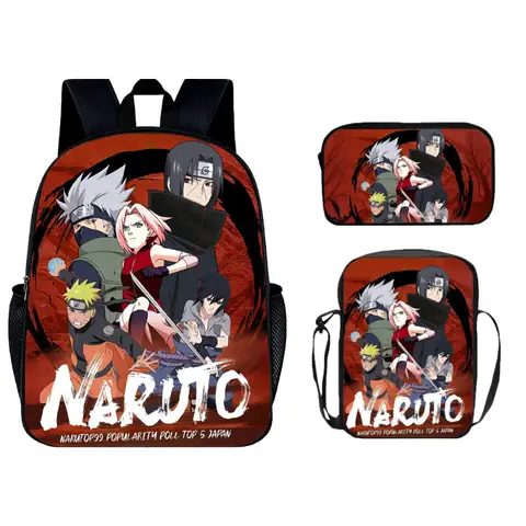 Naruto Backpack 3pcs Set Child Backpack Shoulder Bags Pencil Bags Fashion Cartoon Pattern Print High-capacity Schoolbags Gifts