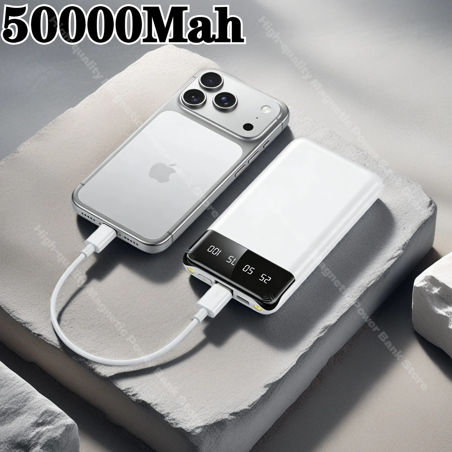 

New 50000mAh Mini 4-in-1 Data Cable Power Bank Portable Charging Power Bank External Battery Charger Mobile Phone for IPhone 17