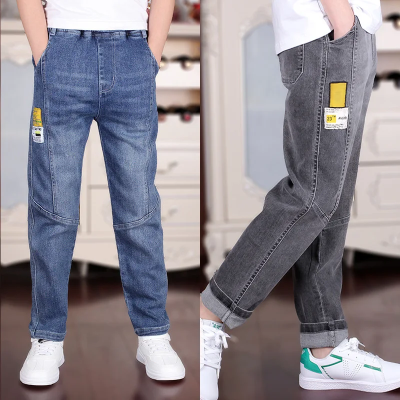 4-18T Boys Jeans For Spring Summer 2021 New Fashion Letters Print Elastic Waist Cotton Teenagers Clothes High Quality