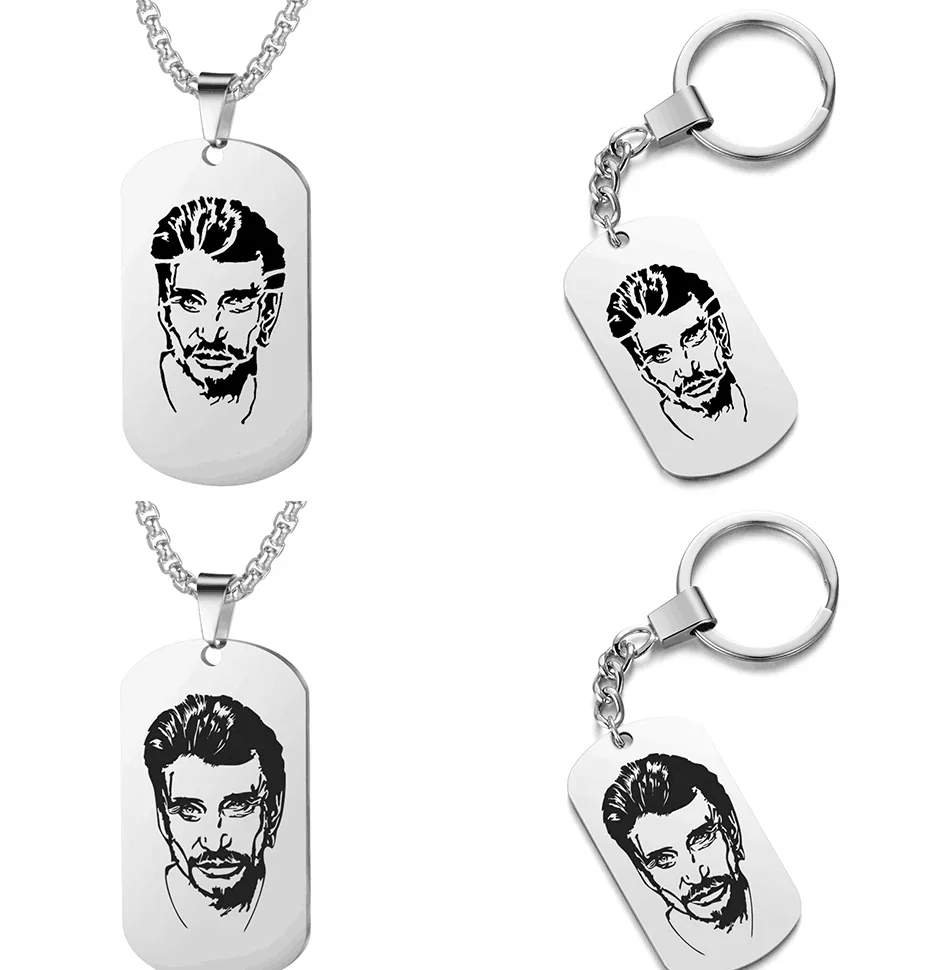 Colgante de acero inoxidable con grabado personalizado para mujer, collar con foto de Johnny Hallyday, balancín francés, bisutería para hombre y