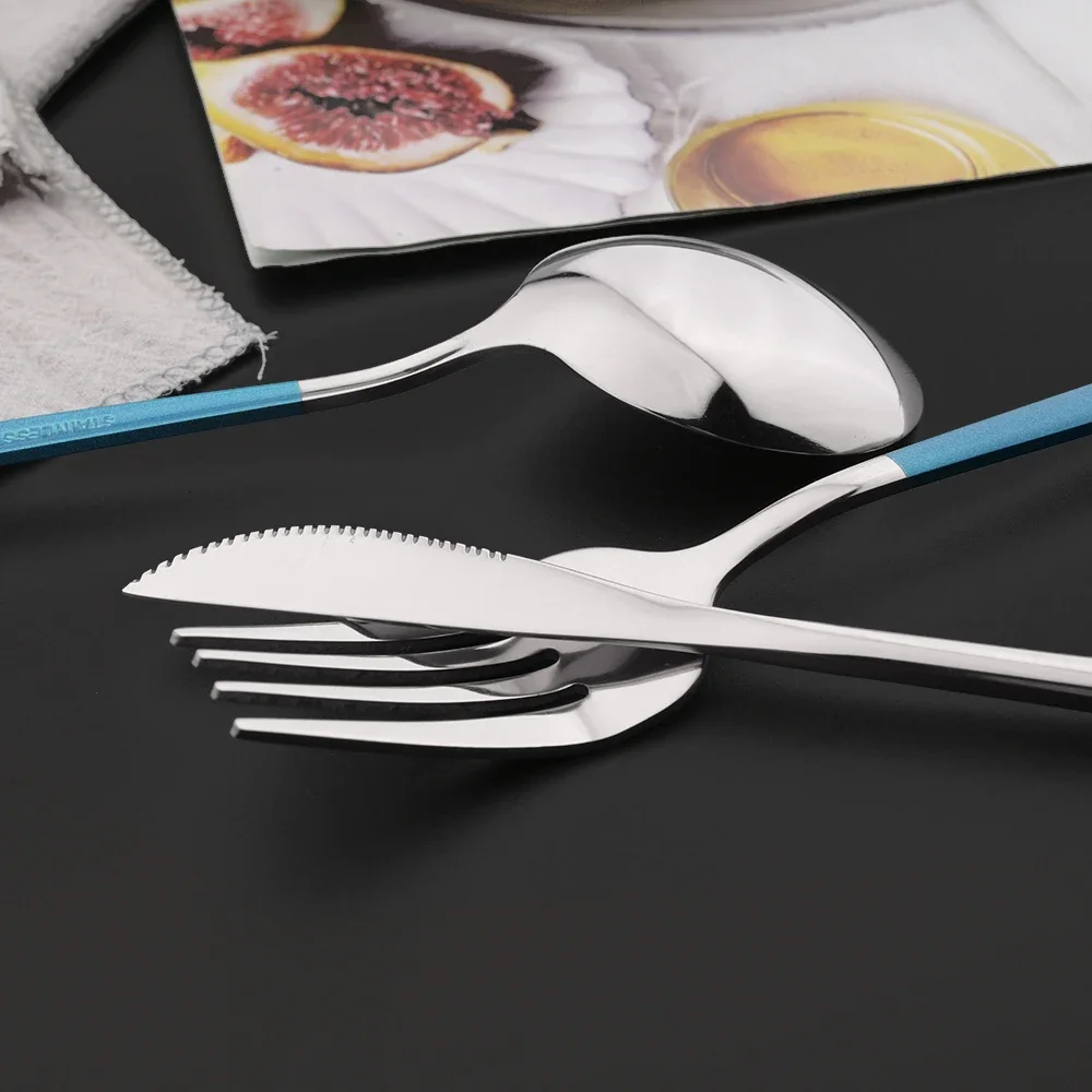 16Pcs Green Silver Dinnerware Set Knife Fork Coffee Spoon Cutlery Set Stainless Steel Tableware Western Home Kitchen Flatware