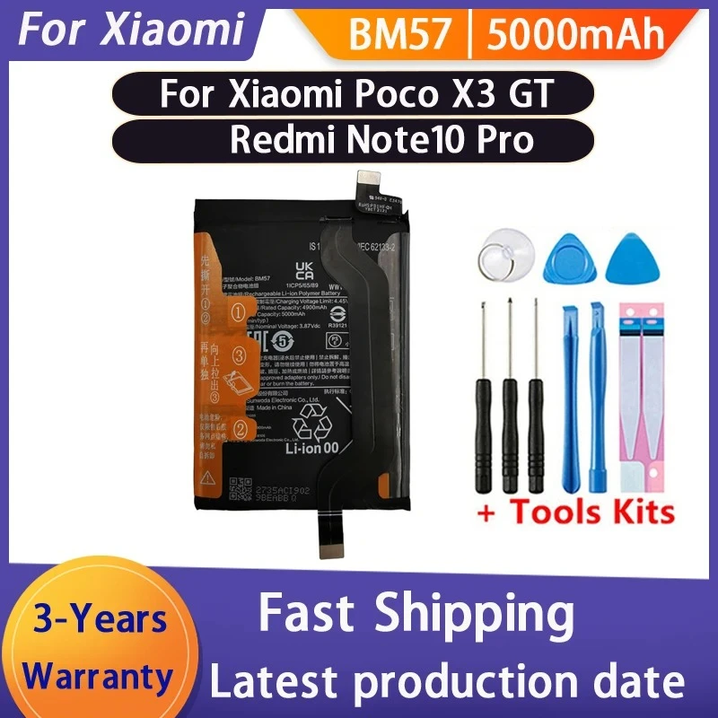 100% NEW 5000mAh Battery BM57 For Xiaomi Poco X3 GT Redmi Note10 Pro Phone Batteries Bateria Batterij+Tools