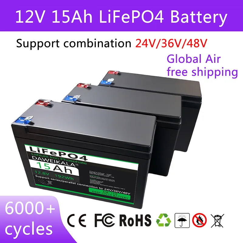 

Аккумулятор LiFePO4 12 В 15 Ач Встроенный BMS 30 А для распылителя Контроль доступа аудио ИБП Детские игрушки Электромобиль Источник питания 12 В