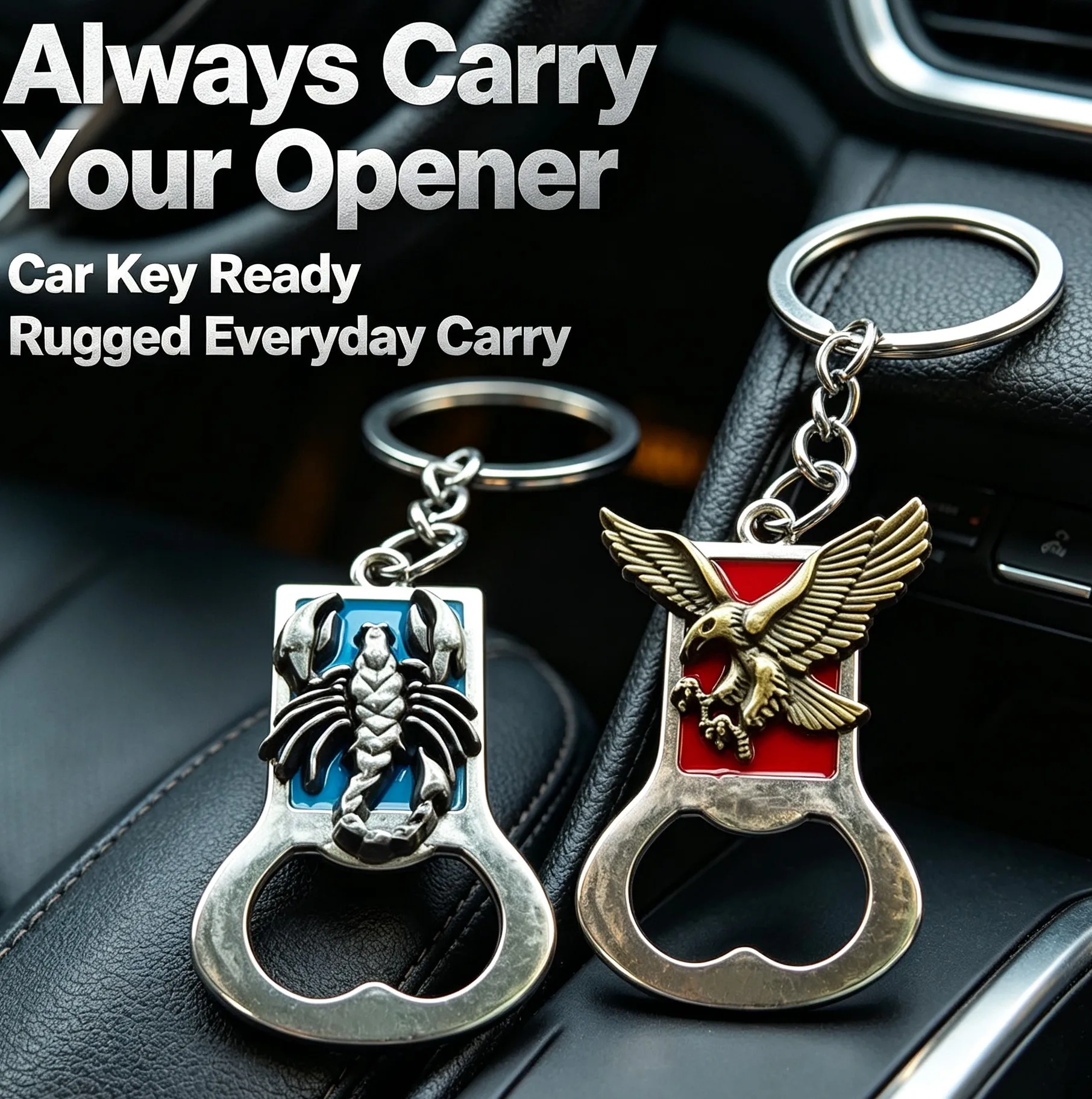 Vintage Embossed Enamel Metal Bottle Opener Keychain Eagle Scorpion Cross Charm Gift for Men Bar Club Party