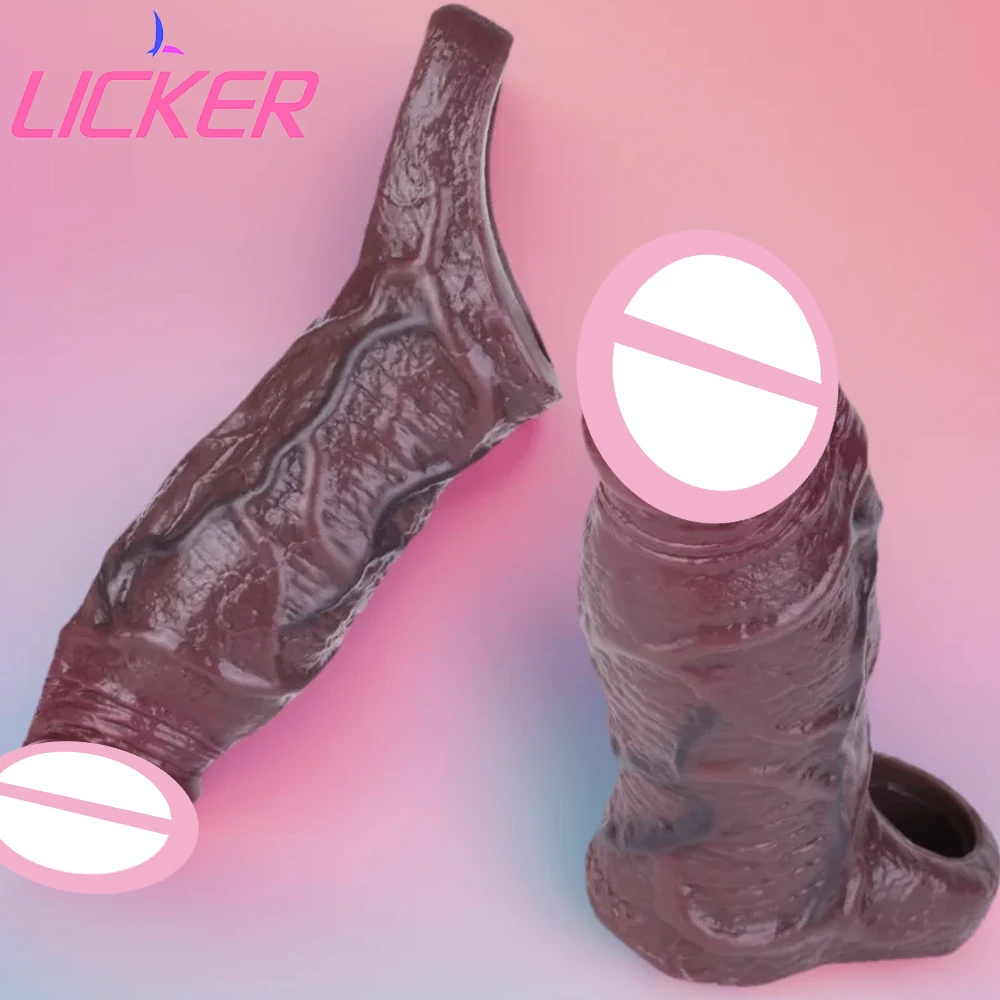 licker-シリコン製リアルなペニススリーブ、落下防止ソフト男性用ディックエクステンダー、射精遅延セックスツール、フェチ男性向け