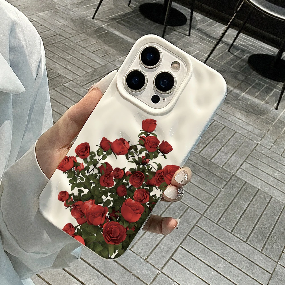Koreanische Rosenblumen-Drucke Niedliche Handyhülle für iPhone 17 16 15 14 13 12 11 Pro Max 14 Plus 17Air Falten-Wellen Weiche Silikonhülle – Detail 4