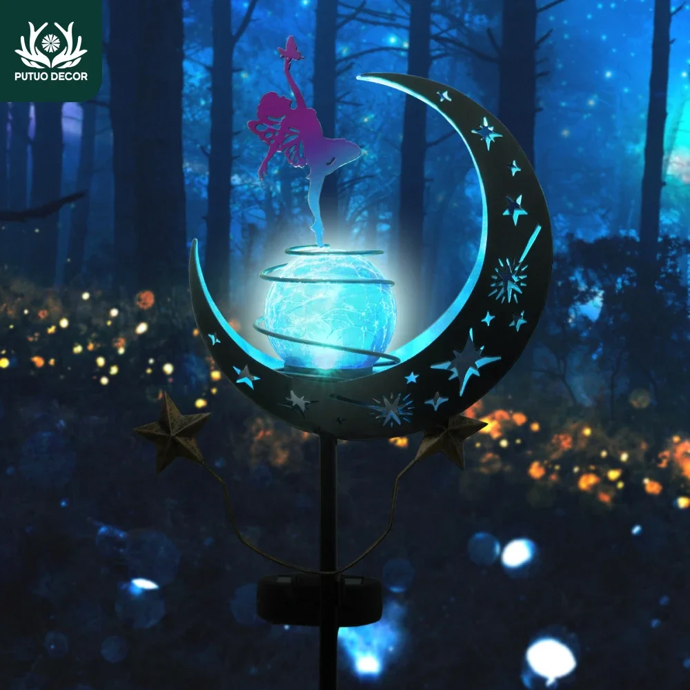 

New Solar Powered Outdoor Iron Flower Fairy Lamp Lights Rechargeable Battery, Outdoor Solar Lights Backyard