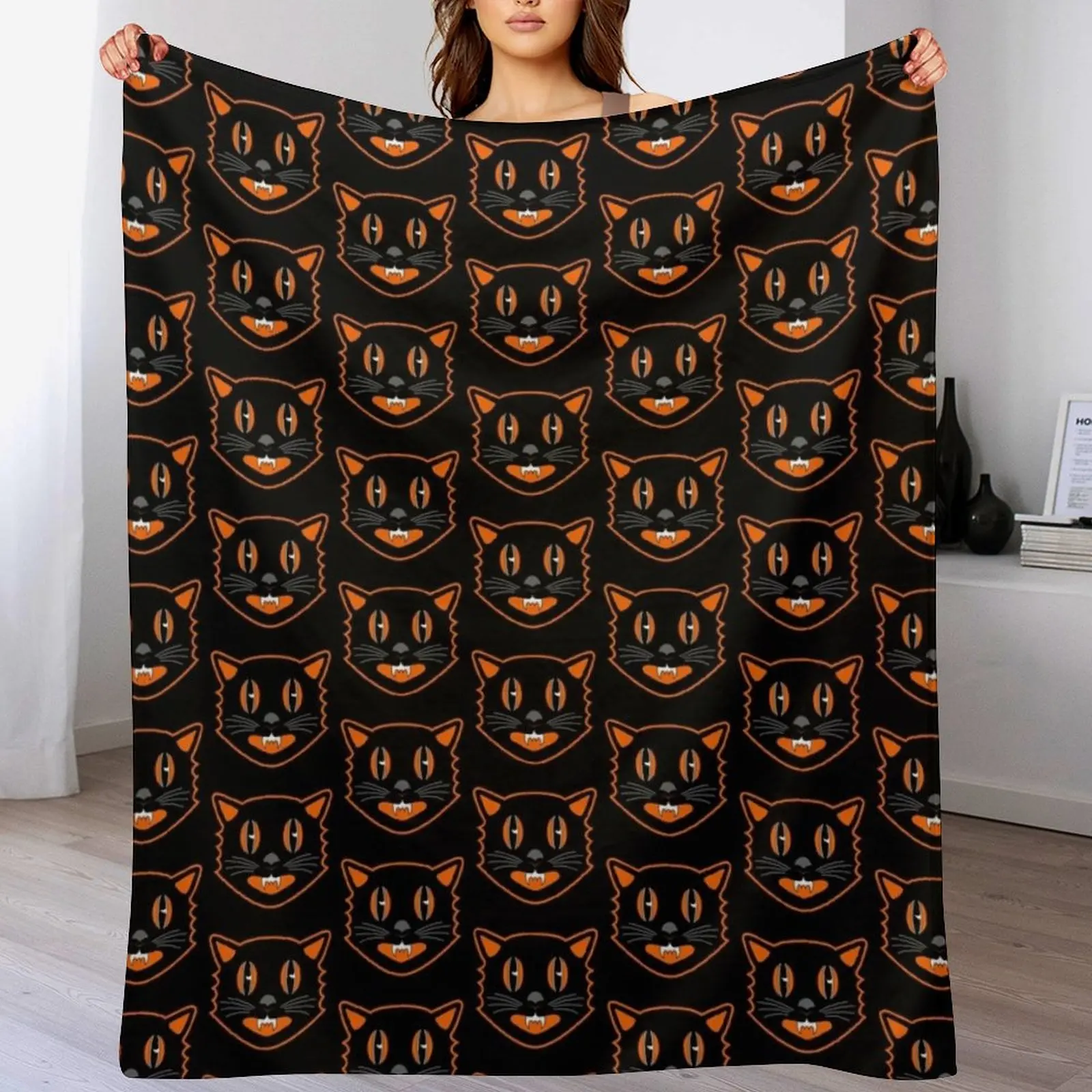 

Vintage Halloween Black Cat - Scaredy Cat Throw Blanket Sofas Weighted Cute Flannels Blankets