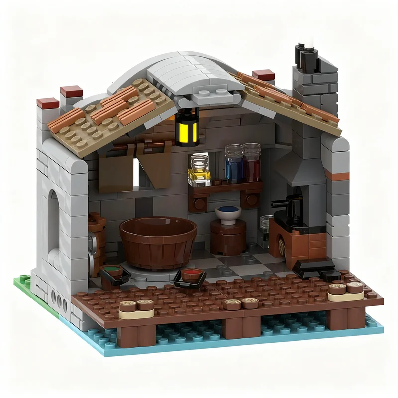418pcs MOC Castle Dyeworks Module Seaside Market Model Building Blocks Toy Architecture Christmas Gift Idea Creative Display