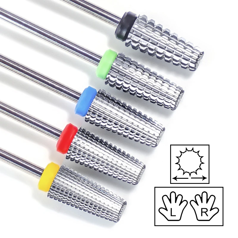 5 in 1 punte da trapano per unghie in metallo duro ombrello sinistra destra doppia modalità rotanti fresa manicure fai da te accessori per lucidatura strumenti