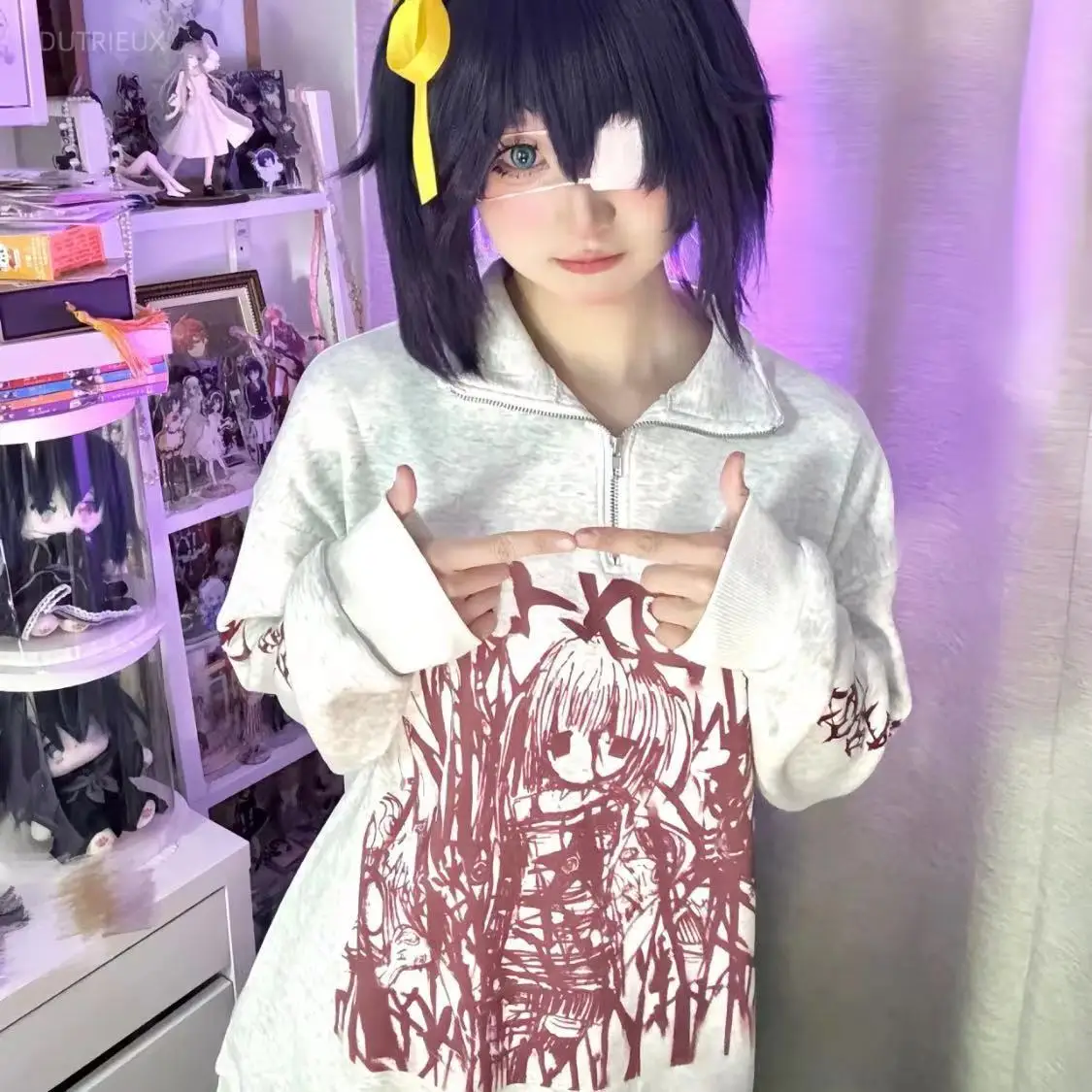 Dark Academia American Sudadera con capucha y cremallera Y2k Sudaderas Grunge subcultural alto Punk Harajuku gótico Tops Stitch