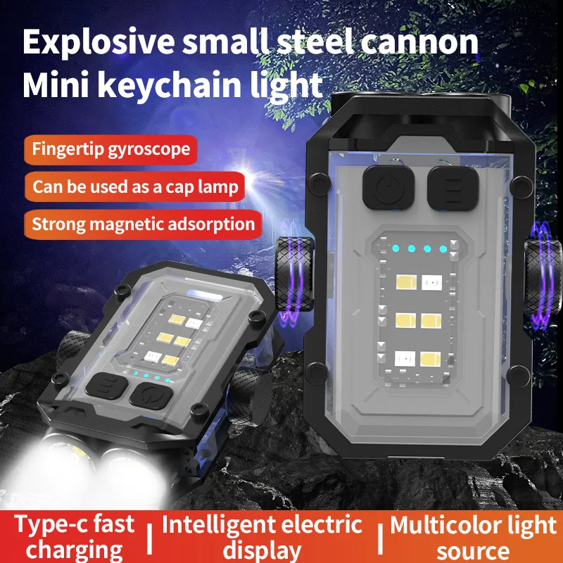 8 Modes Waterproof Mini Keychain Flashlight Magnet USB C Rechargeable EDC 800 High Lumens LED&COB Portable Clip on Flashlights