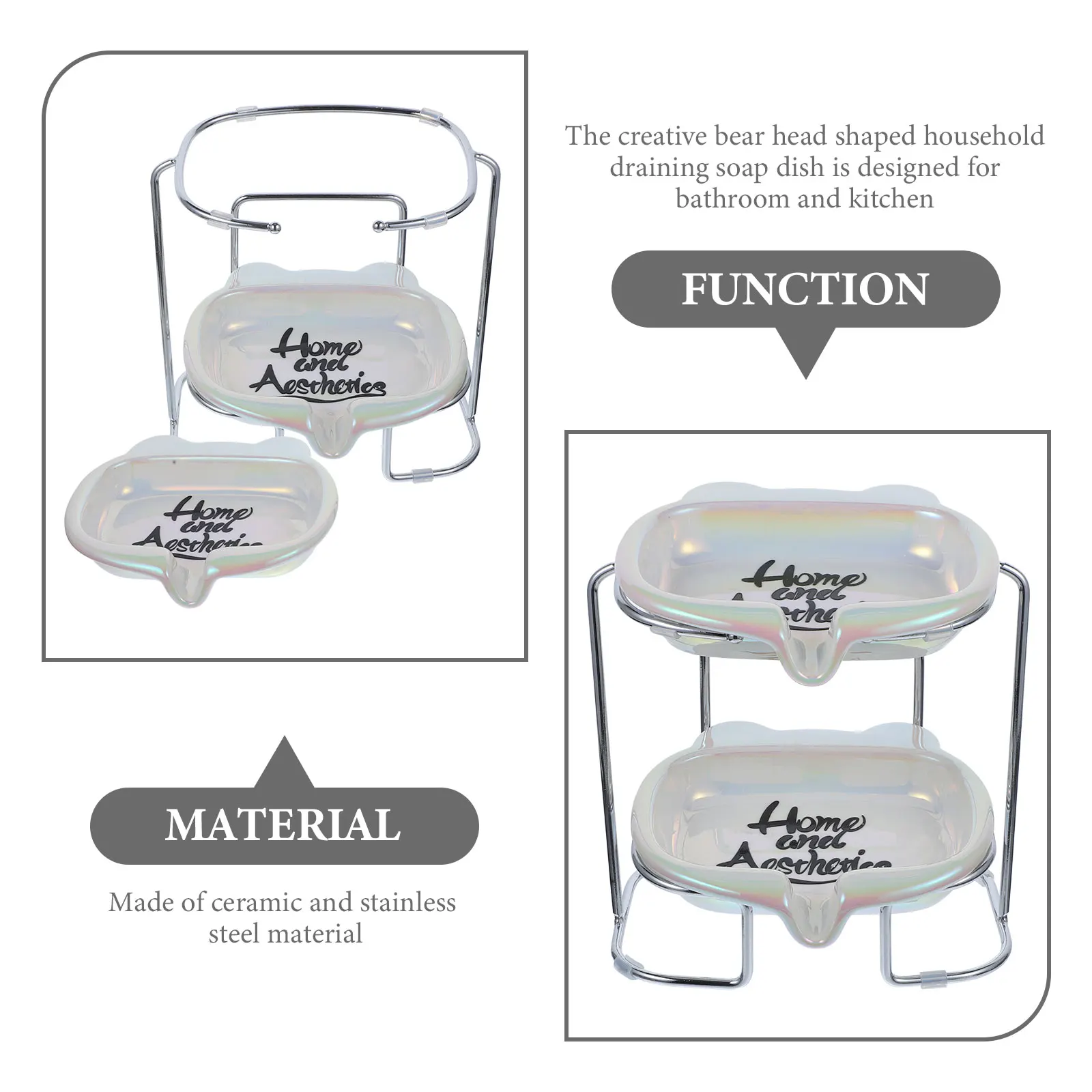 

Ceramic Soap Dish Bear Shaped Easy Clean Self Draining Kitchen Bathroom Travel Portable Holder Case Home Decoration Gift