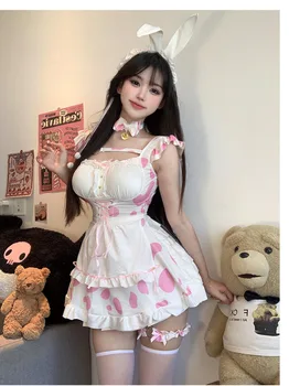 Passie Mode Anime Sexy Lingerie Meid Jurk Schattig Onderwerpen Verleiding Mooie Contrasterende Kleuren Jurk Met Strik Hals Kraag KEOH