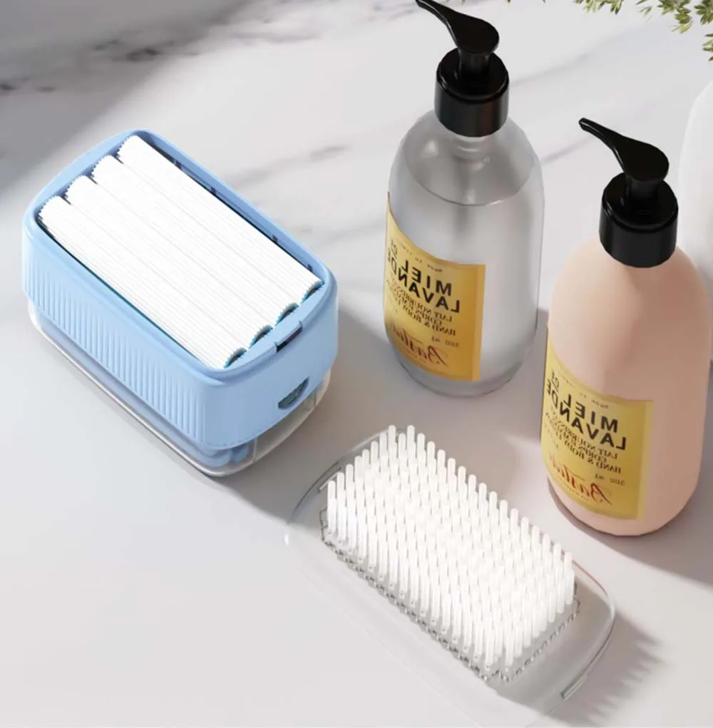 2 In 1 Foaming Soap Box with Brush Drain Holes Spring Design Non-Slip Detachable Plastic Soft Roller Soap Holder Laundry Tools